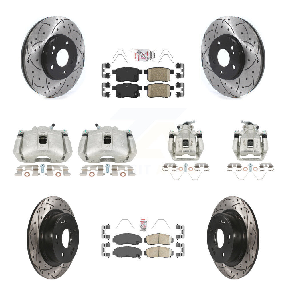 Front Rear Brake Caliper Drill Slot Rotors Ceramic Pad Kit (10Pc) For Honda Accord Acura KCD-101231N