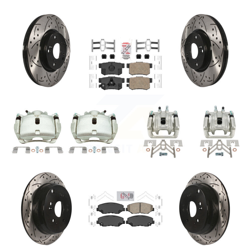 Front Rear Brake Caliper Drill Slotted Rotor Ceramic Pad Kit (10Pc) For 05-06 Honda CR-V KCD-101238N