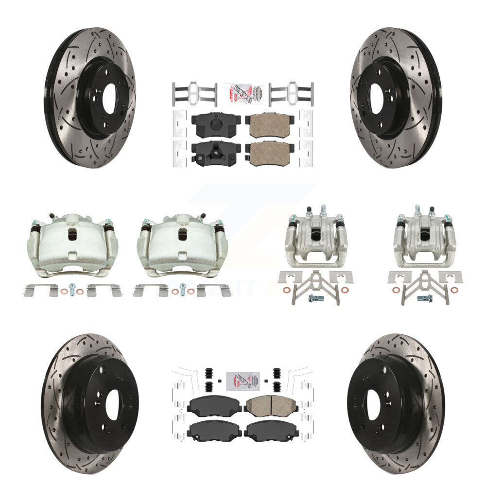 Front Rear Brake Caliper Drill Slotted Rotor Ceramic Pad Kit (10Pc) For 05-06 Honda CR-V KCD-101239N