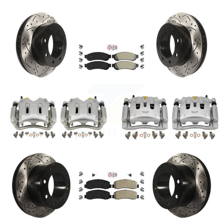 Front Rear Brake Caliper Drill Slotted Rotor Semi-Metallic Pad Kit (10Pc) For Ford F-250 KCD-101243N