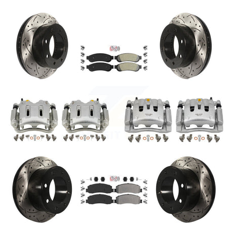 Front Rear Brake Caliper Drill Slotted Rotor Semi-Metallic Pad Kit (10Pc) For Ford F-250 KCD-101245N