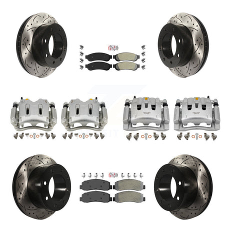 Front Rear Disc Brake Coated Caliper Drilled Slot Rotor Semi-Metallic Pad Kit (10Pc) For KCD-101249N