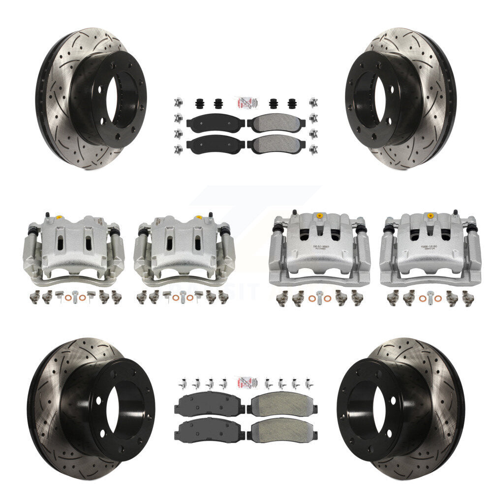 Front Rear Disc Brake Coated Caliper Drilled Slot Rotor Semi-Metallic Pad Kit (10Pc) For KCD-101250N