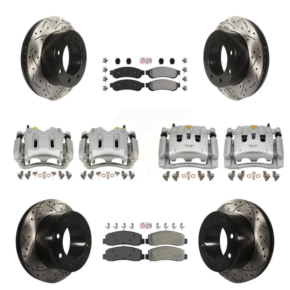 Front Rear Disc Brake Coated Caliper Drilled Slot Rotor Semi-Metallic Pad Kit (10Pc) For KCD-101250N