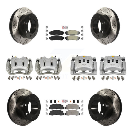 Front Rear Disc Brake Coated Caliper Drilled Slot Rotor Semi-Metallic Pad Kit (10Pc) For KCD-101251N