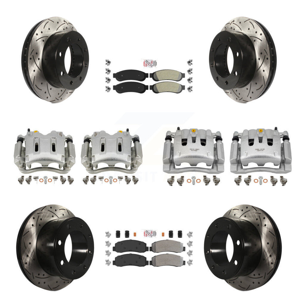 Front Rear Disc Brake Coated Caliper Drilled Slot Rotor Semi-Metallic Pad Kit (10Pc) For KCD-101251N