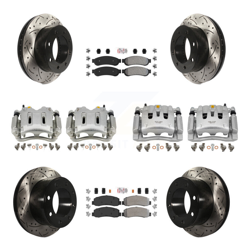 Front Rear Disc Brake Coated Caliper Drilled Slot Rotor Semi-Metallic Pad Kit (10Pc) For KCD-101252N