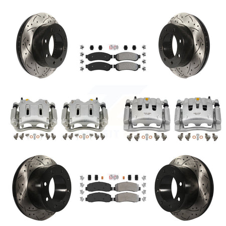 Front Rear Disc Brake Coated Caliper Drilled Slot Rotor Semi-Metallic Pad Kit (10Pc) For KCD-101252N