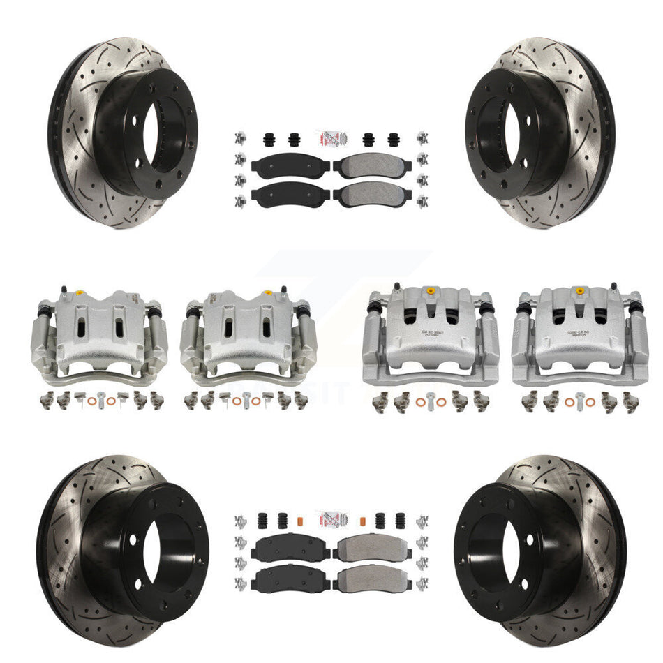 Front Rear Disc Brake Coated Caliper Drilled Slot Rotor Semi-Metallic Pad Kit (10Pc) For KCD-101252N