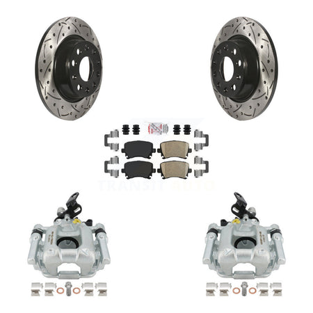 Rear Disc Brake Coated Caliper Drilled Slotted Rotors And Ceramic Pads Kit For Audi A3 Volkswagen Eos Quattro With 282mm Diameter Rotor KCD-101255N by Transit Auto