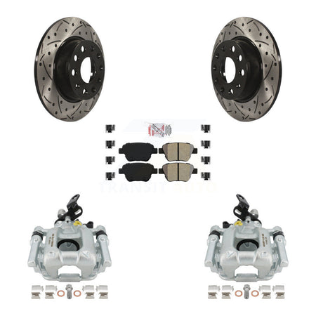 Rear Disc Brake Coated Caliper Drilled Slotted Rotors And Semi-Metallic Pads Kit For Volkswagen Jetta Passat Golf GTI Beetle Eos Audi A3 Quattro KCD-101264N by Transit Auto