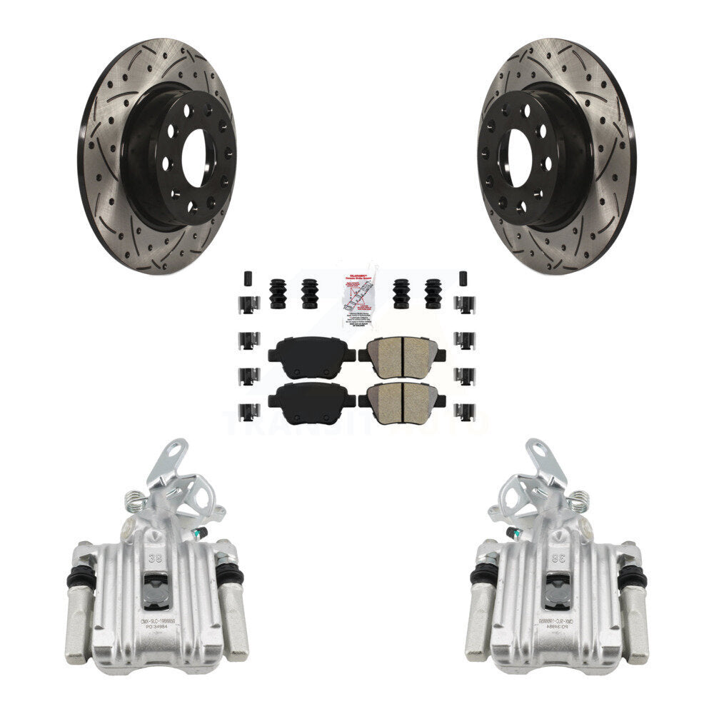 Rear Brake Caliper Drill Slotted Rotor Semi-Metallic Pad Kit For Volkswagen Jetta Beetle KCD-101265N