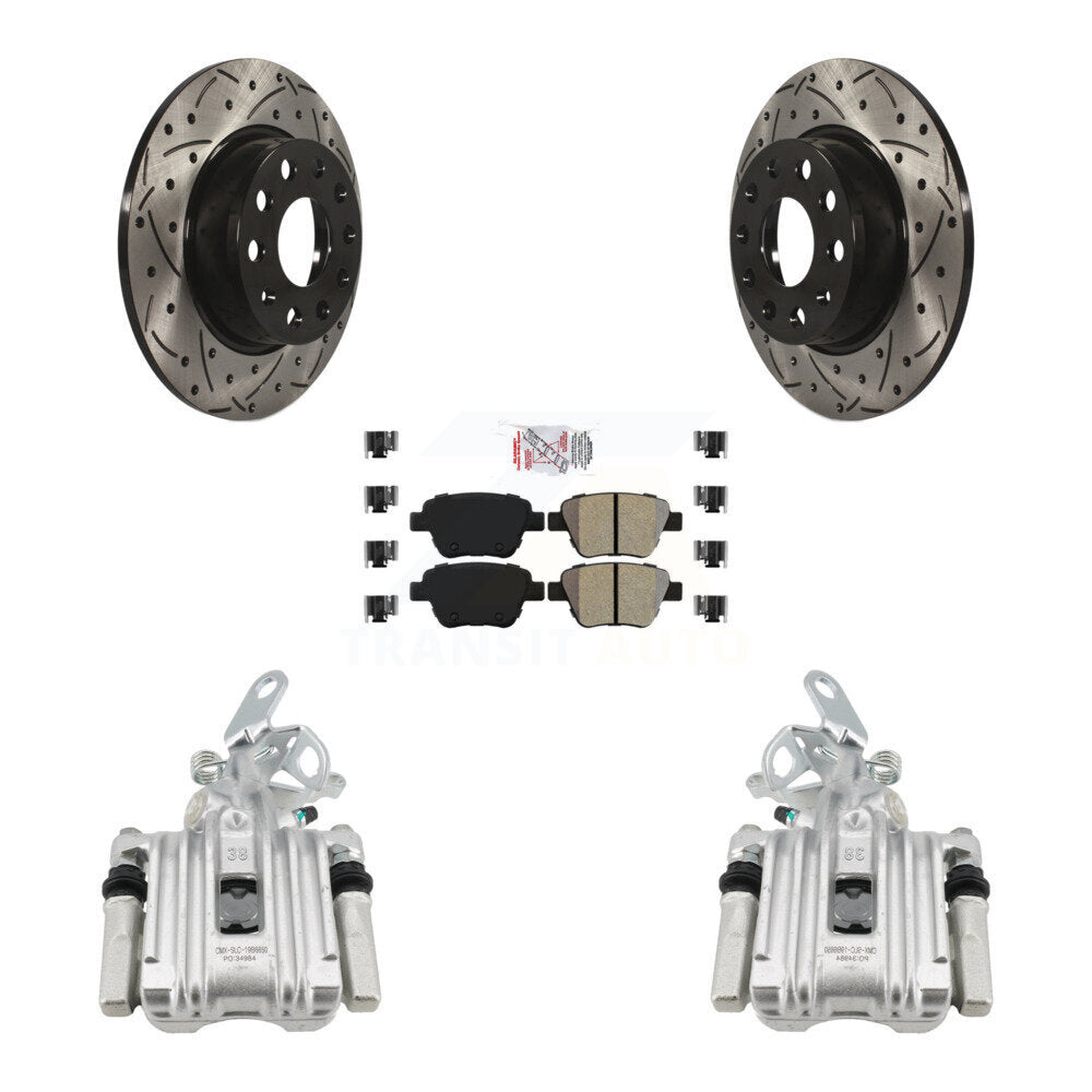 Rear Brake Caliper Drill Slotted Rotor Semi-Metallic Pad Kit For Volkswagen Jetta Beetle KCD-101266N