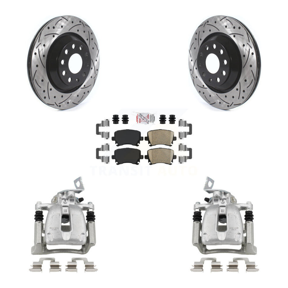 Rear Brake Coated Caliper Drill Slot Rotor Ceramic Pad Kit For 2009 Volkswagen Passat CC KCD-101269N