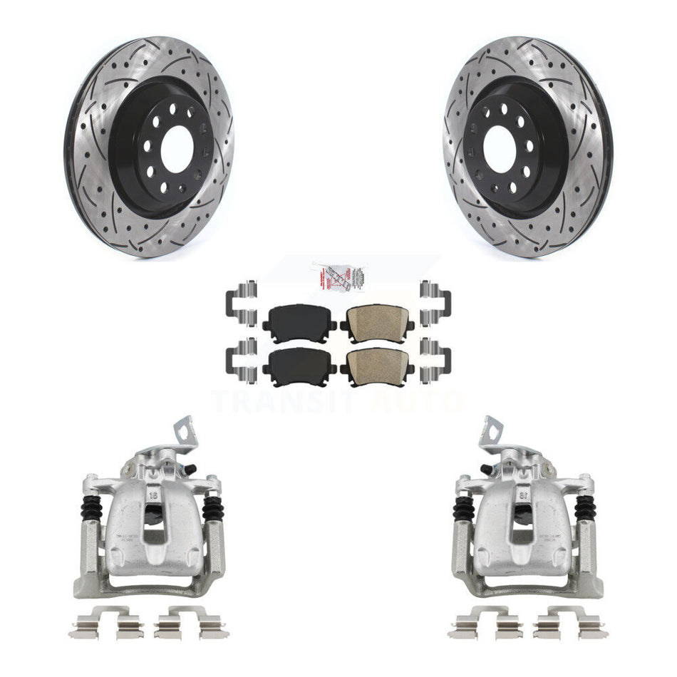 Rear Brake Coated Caliper Drill Slot Rotor Ceramic Pad Kit For 2009 Volkswagen Passat CC KCD-101270N