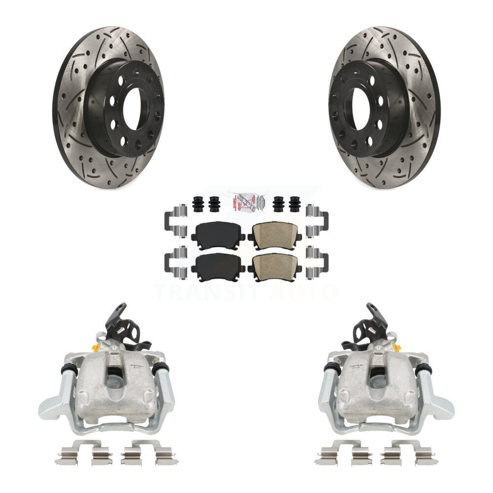 Rear Disc Brake Coated Caliper Drilled Slotted Rotors And Ceramic Pads Kit For Volkswagen Jetta With 260mm Diameter Rotor KCD-101277N by Transit Auto