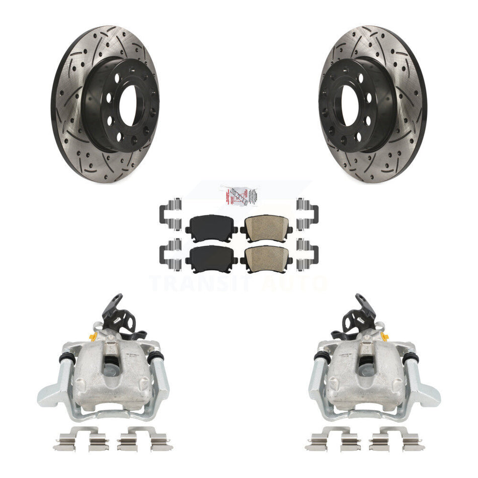 Rear Disc Brake Coated Caliper Drilled Slotted Rotors And Ceramic Pads Kit For Volkswagen Jetta With 260mm Diameter Rotor KCD-101278N by Transit Auto