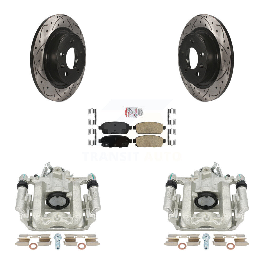 Rear Disc Brake Coated Caliper Drilled Slotted Rotors And Ceramic Pads Kit For Chevrolet Cruze Volt Cadillac ELR KCD-101288N by Transit Auto