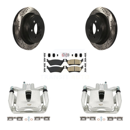 Rear Disc Brake Coated Caliper Drilled Slotted Rotors And Ceramic Pads Kit For Ford F-150 KCD-101295N by Transit Auto