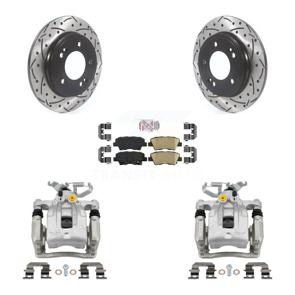 Rear Brake Caliper Drilled Slot Rotor Ceramic Pad Kit For Hyundai Elantra Kia Niro Ioniq KCD-101301N