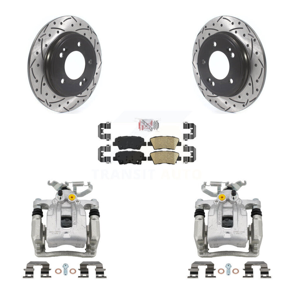 Rear Brake Caliper Drilled Slot Rotor Ceramic Pad Kit For Hyundai Elantra Kia Niro Ioniq KCD-101301N