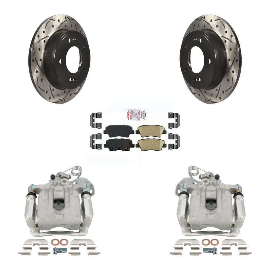 Rear Brake Caliper Drilled Slot Rotor Ceramic Pad Kit For 2017-2020 Hyundai Elantra 2.0L KCD-101302N