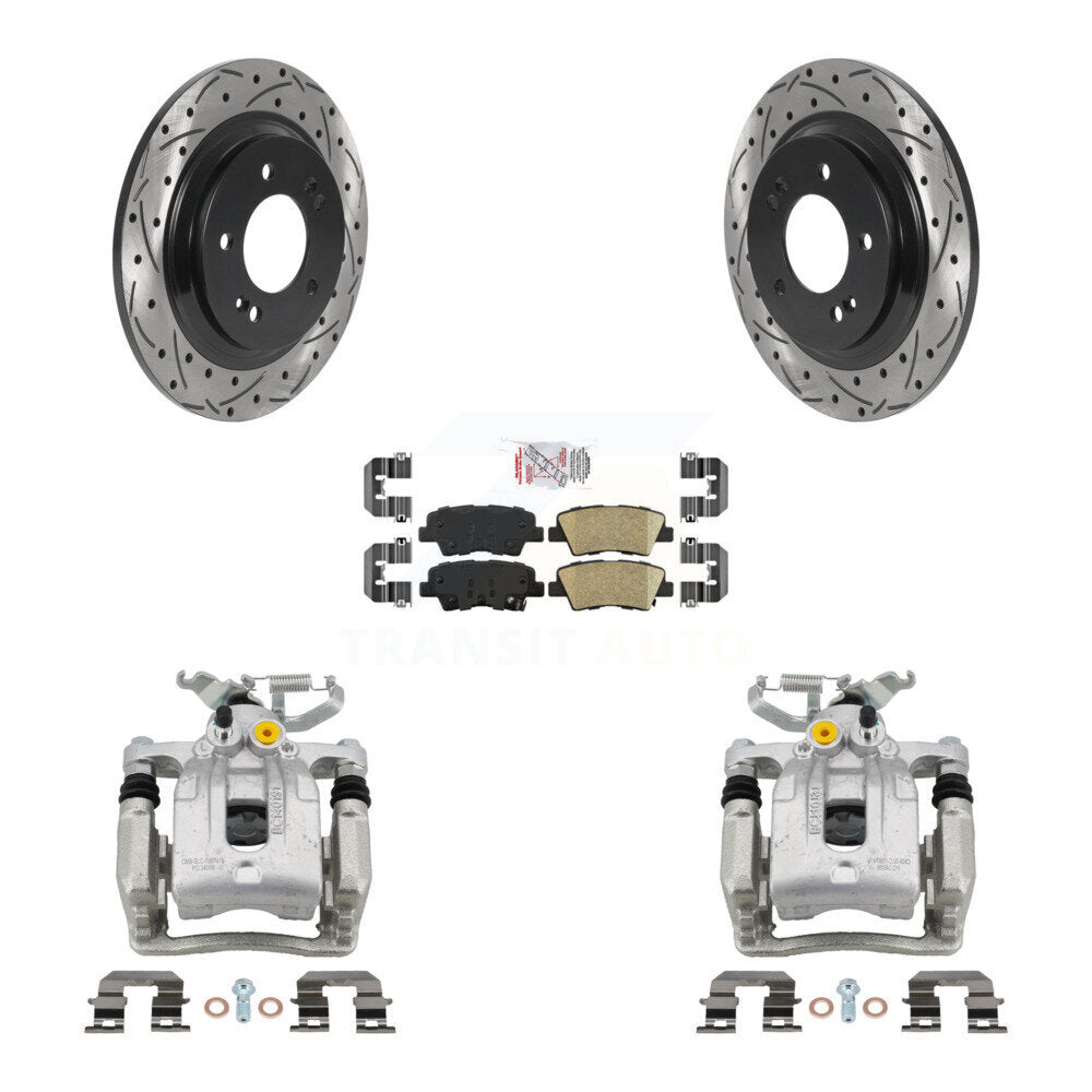 Rear Brake Coated Caliper Drill Slotted Rotor Ceramic Pad Kit For Hyundai Ioniq Kia Niro KCD-101303N