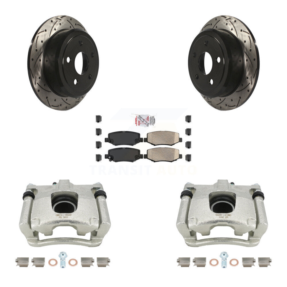 Rear Disc Brake Coated Caliper Drilled Slotted Rotors And Ceramic Pads Kit For Jeep Wrangler JK KCD-101304N by Transit Auto