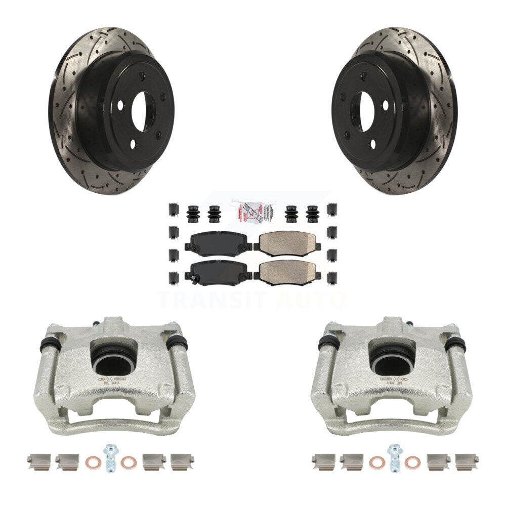 Rear Disc Brake Coated Caliper Drilled Slotted Rotors And Ceramic Pads Kit For Jeep Wrangler JK KCD-101305N by Transit Auto