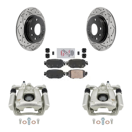 Rear Disc Brake Coated Caliper Drilled Slotted Rotor & Ceramic Pad Kit For Mazda 3 Sport KCD-101311N