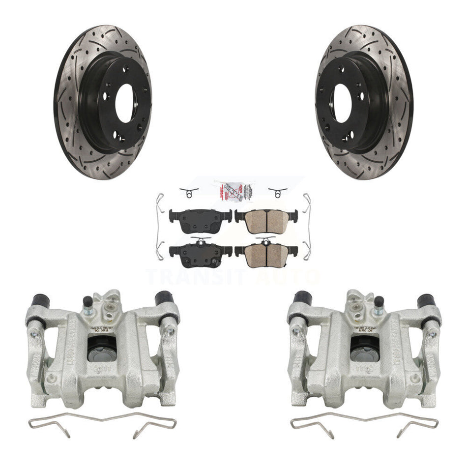 Rear Disc Brake Coated Caliper Drilled Slotted Rotor And Ceramic Pad Kit For Honda Civic KCD-101320N