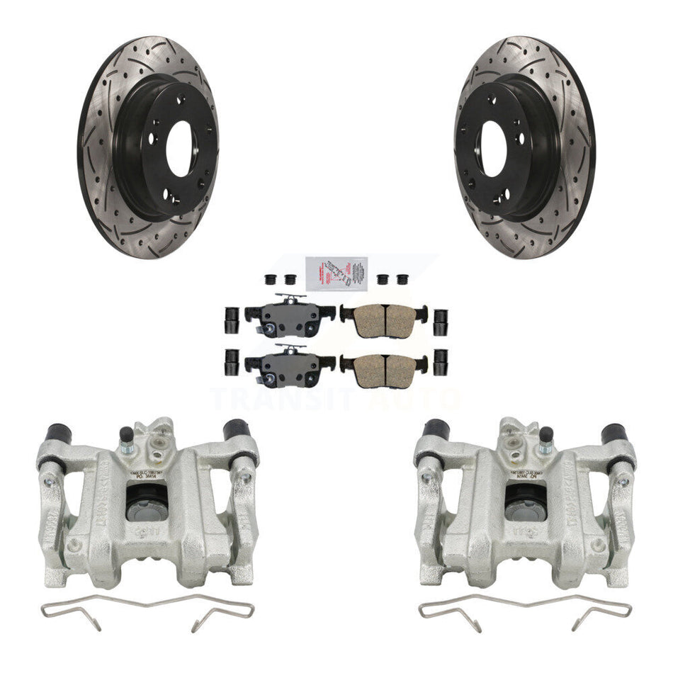 Rear Disc Brake Coated Caliper Drill Slot Rotors Ceramic Pad Kit For Honda Civic Insight KCD-101321N