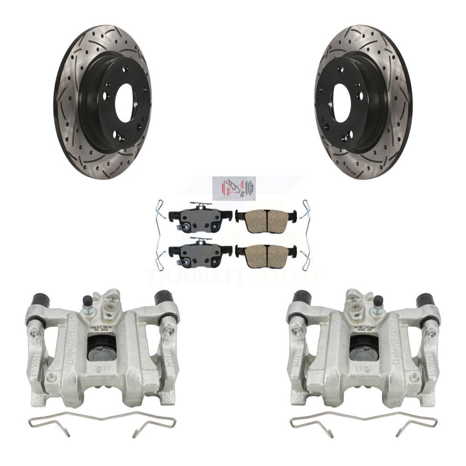 Rear Disc Brake Coated Caliper Drill Slot Rotors Ceramic Pad Kit For Honda Civic Insight KCD-101322N
