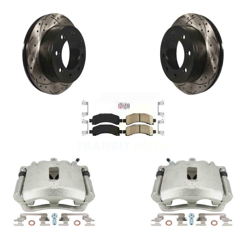 Rear Disc Brake Coated Caliper Drilled Slotted Rotors And Ceramic Pads Kit For Chevrolet Express 2500 3500 GMC Savana KCD-101327N by Transit Auto