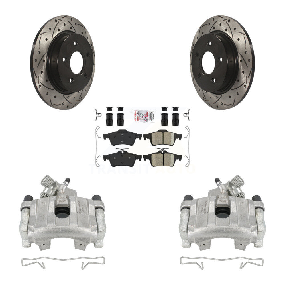 Rear Disc Brake Coated Caliper Drilled Slotted Rotors And Ceramic Pads Kit For Ford Focus KCD-101330N by Transit Auto