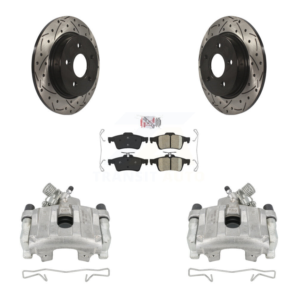 Rear Disc Brake Coated Caliper Drilled Slotted Rotors And Ceramic Pads Kit For Ford Focus KCD-101331N by Transit Auto