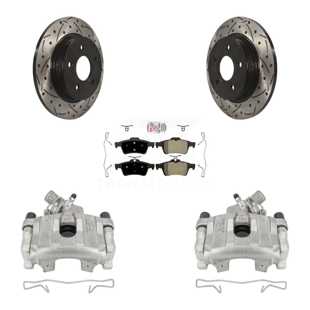 Rear Disc Brake Coated Caliper Drilled Slotted Rotors And Semi-Metallic Pads Kit For Ford Focus KCD-101332N by Transit Auto