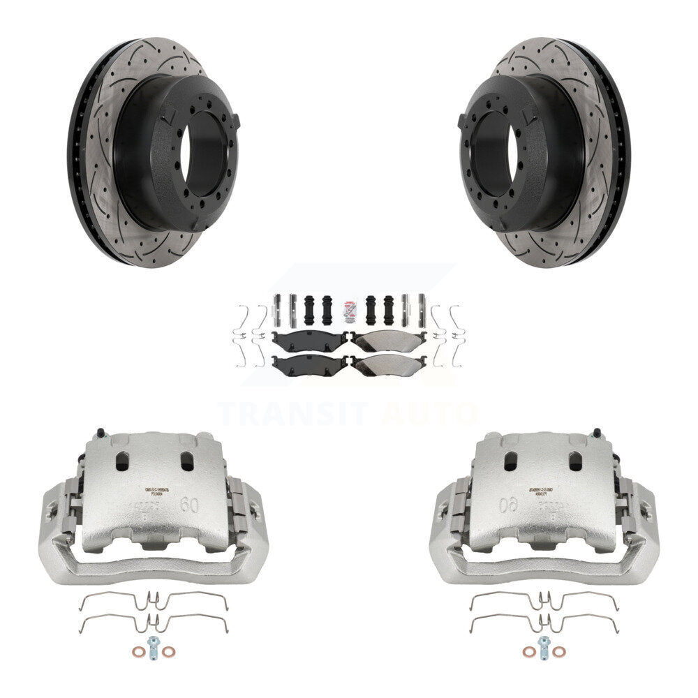 Rear Brake Caliper Drill Slot Rotors Semi-Metallic Pad Kit For Ford F-450 Super Duty LCF KCD-101335N