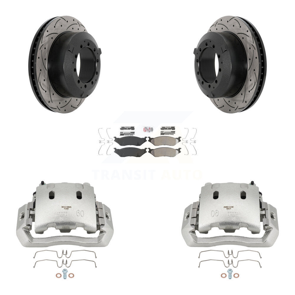 Rear Brake Caliper Drill Slot Rotors Semi-Metallic Pad Kit For Ford F-450 Super Duty LCF KCD-101336N