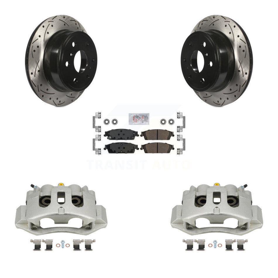 Rear Brake Coat Caliper Drill Slot Rotor Semi-Metallic Pad Kit For Chevrolet Suburban HD KCD-101347N