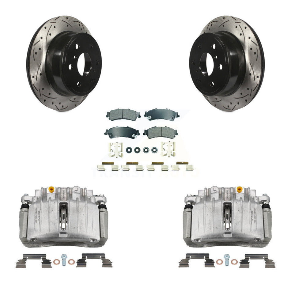 Rear Brake Caliper Drill Slotted Rotor Semi-Metallic Pad Kit For GMC Sierra 1500 Classic KCD-101350N