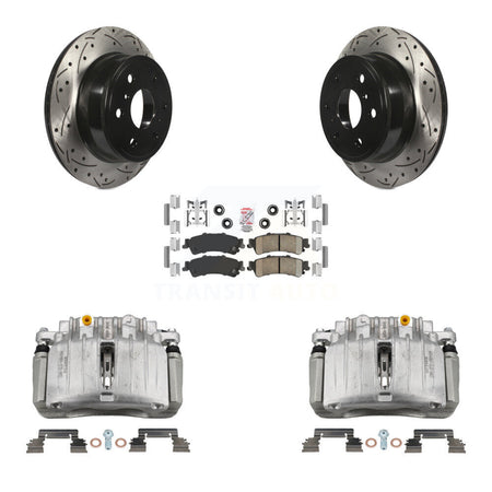 Rear Brake Coated Caliper Drilled Slot Rotor Ceramic Pad Kit For GMC Sierra 1500 Classic KCD-101351N
