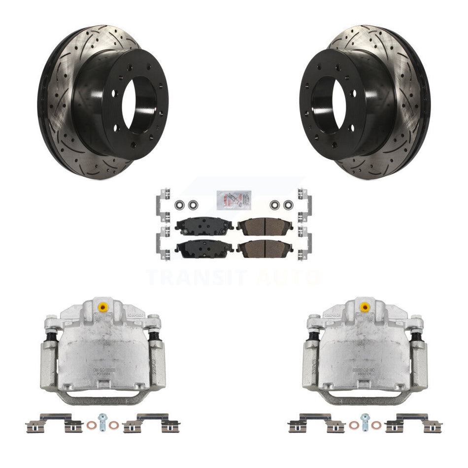 Rear Brake Coated Caliper Drill Slot Rotors Semi-Metallic Pad Kit For Chevrolet Suburban KCD-101353N