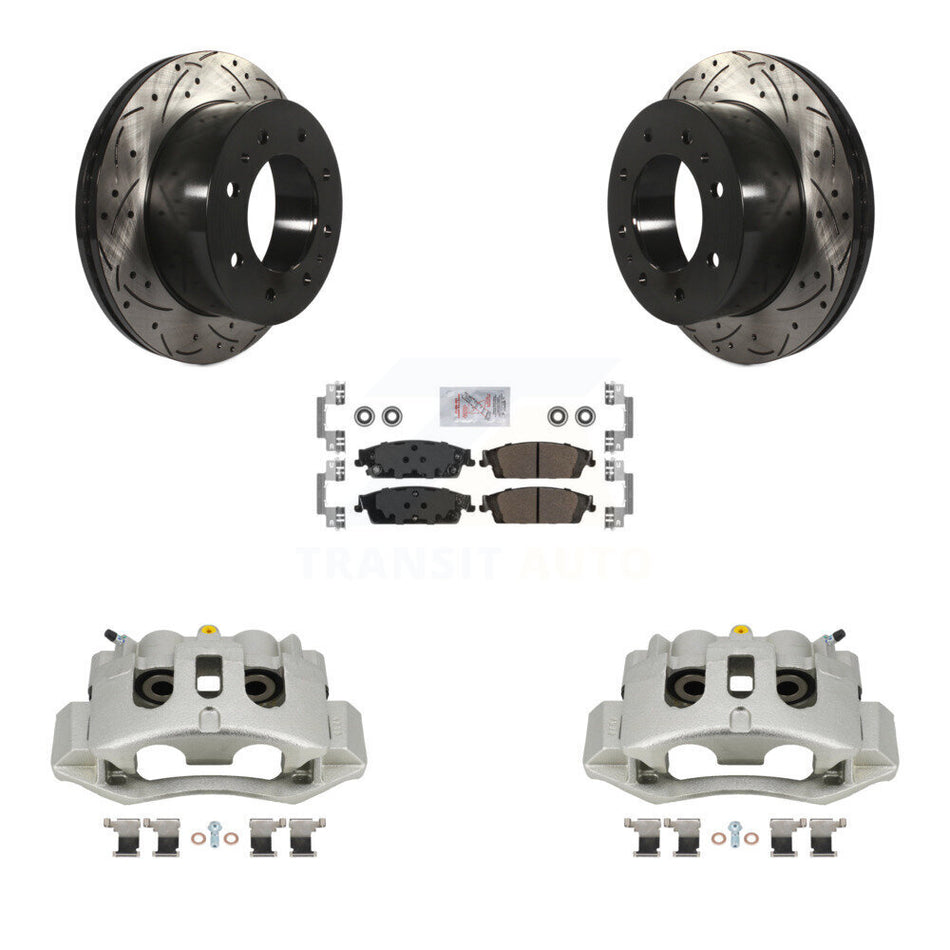 Rear Brake Coat Caliper Drill Slot Rotor Semi-Metallic Pad Kit For Chevrolet Suburban HD KCD-101356N