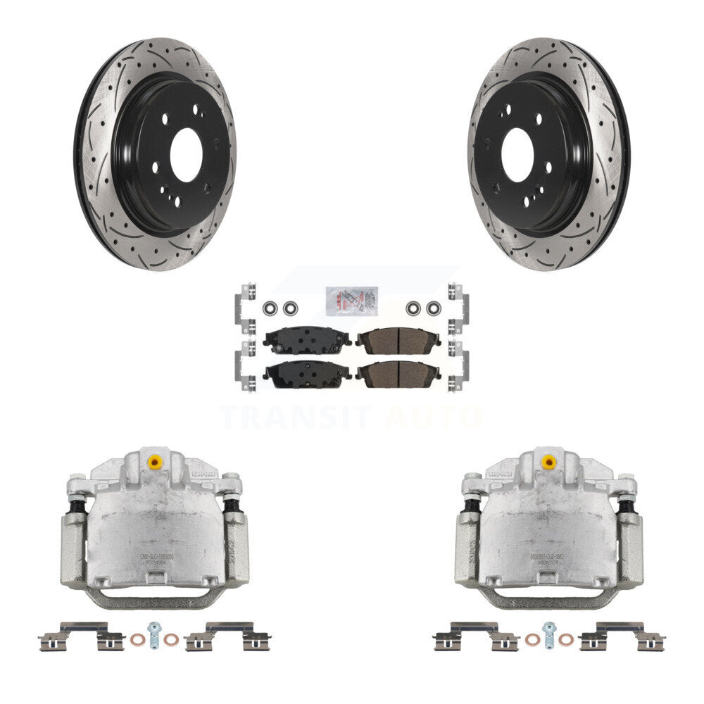 Rear Brake Caliper Drilled Slot Rotor Semi-Metallic Pad Kit For Chevrolet Silverado 1500 KCD-101359N