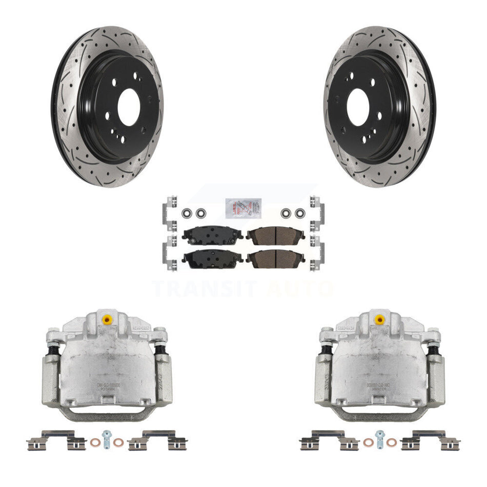 Rear Brake Caliper Drilled Slot Rotor Semi-Metallic Pad Kit For Chevrolet Silverado 1500 KCD-101359N