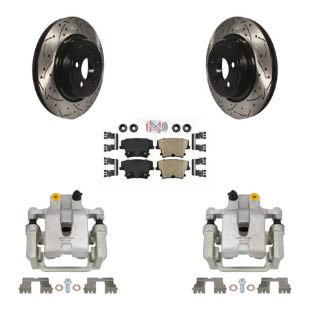 Rear Disc Brake Coated Caliper Drilled Slotted Rotor & Ceramic Pad Kit For Dodge Charger KCD-101365N