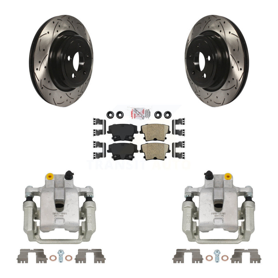 Rear Disc Brake Coated Caliper Drilled Slotted Rotor & Ceramic Pad Kit For Dodge Charger KCD-101365N
