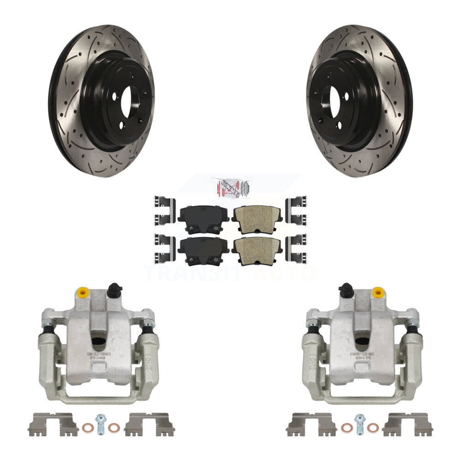 Rear Disc Brake Coated Caliper Drilled Slotted Rotor & Ceramic Pad Kit For Dodge Charger KCD-101366N