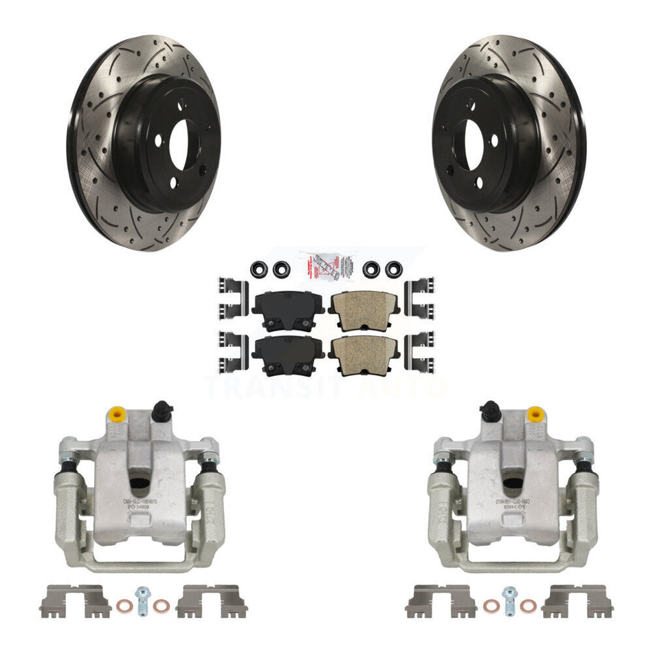 Rear Brake Caliper Drill Slotted Rotor Ceramic Pad Kit For Chrysler 300 Dodge Challenger KCD-101367N